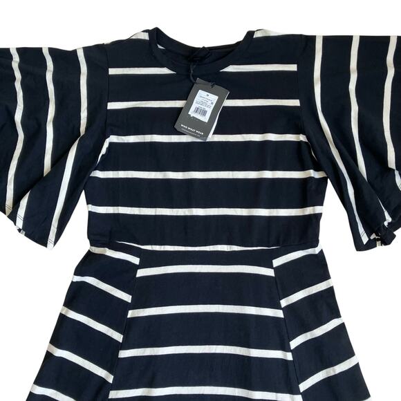 Who What Wear NWT Sz M Black & White Striped Midi Dress Butterfly Sleeves - Picture 9 of 15